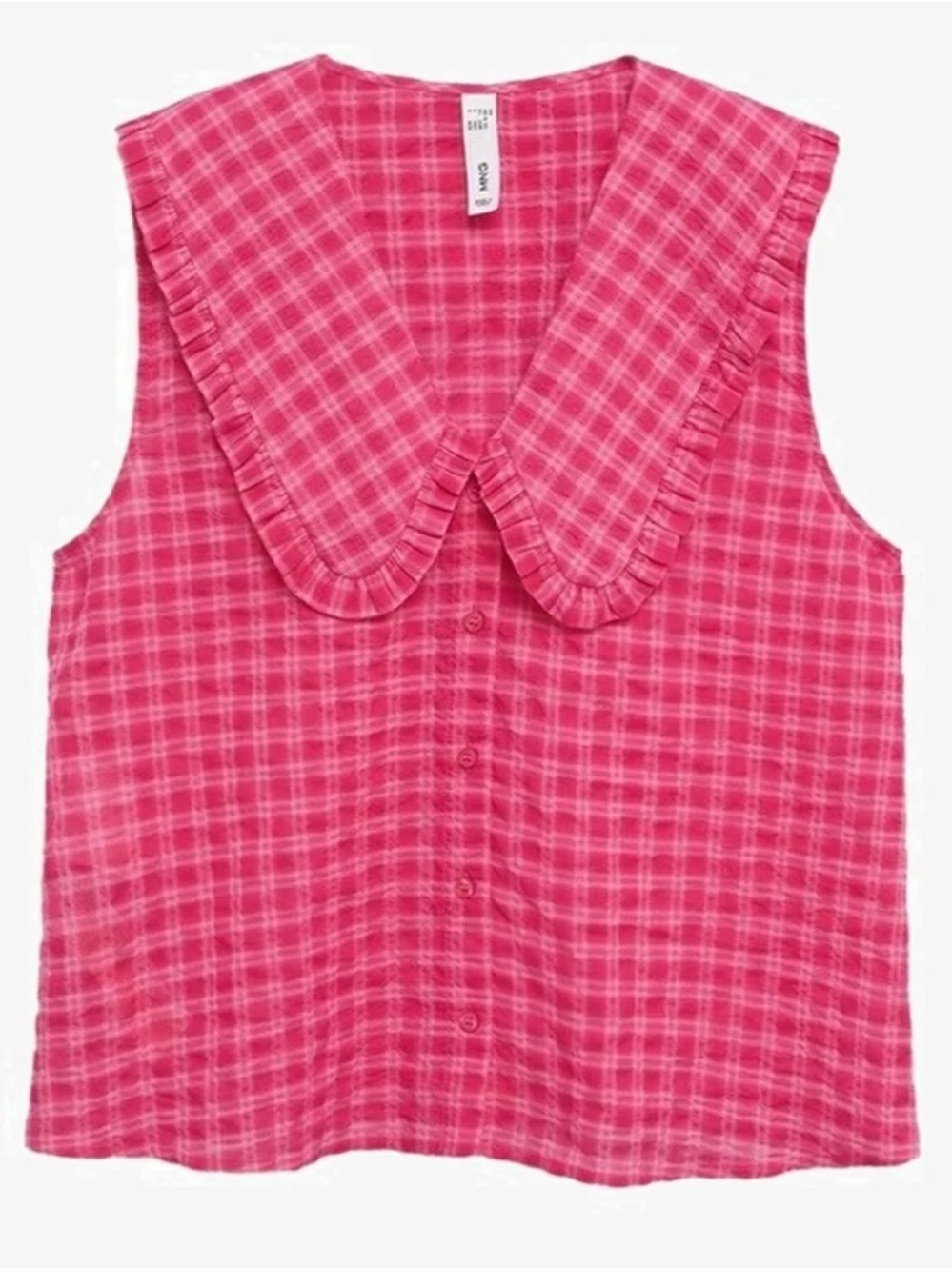 Mango Pink Check Sleeveless Button-Up Top with Statement Collar